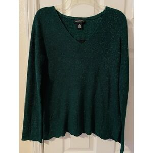 Liz Claiborne Womens Green Metallic Holiday V-Neck Sweater Small NWT Y2K Shimmer